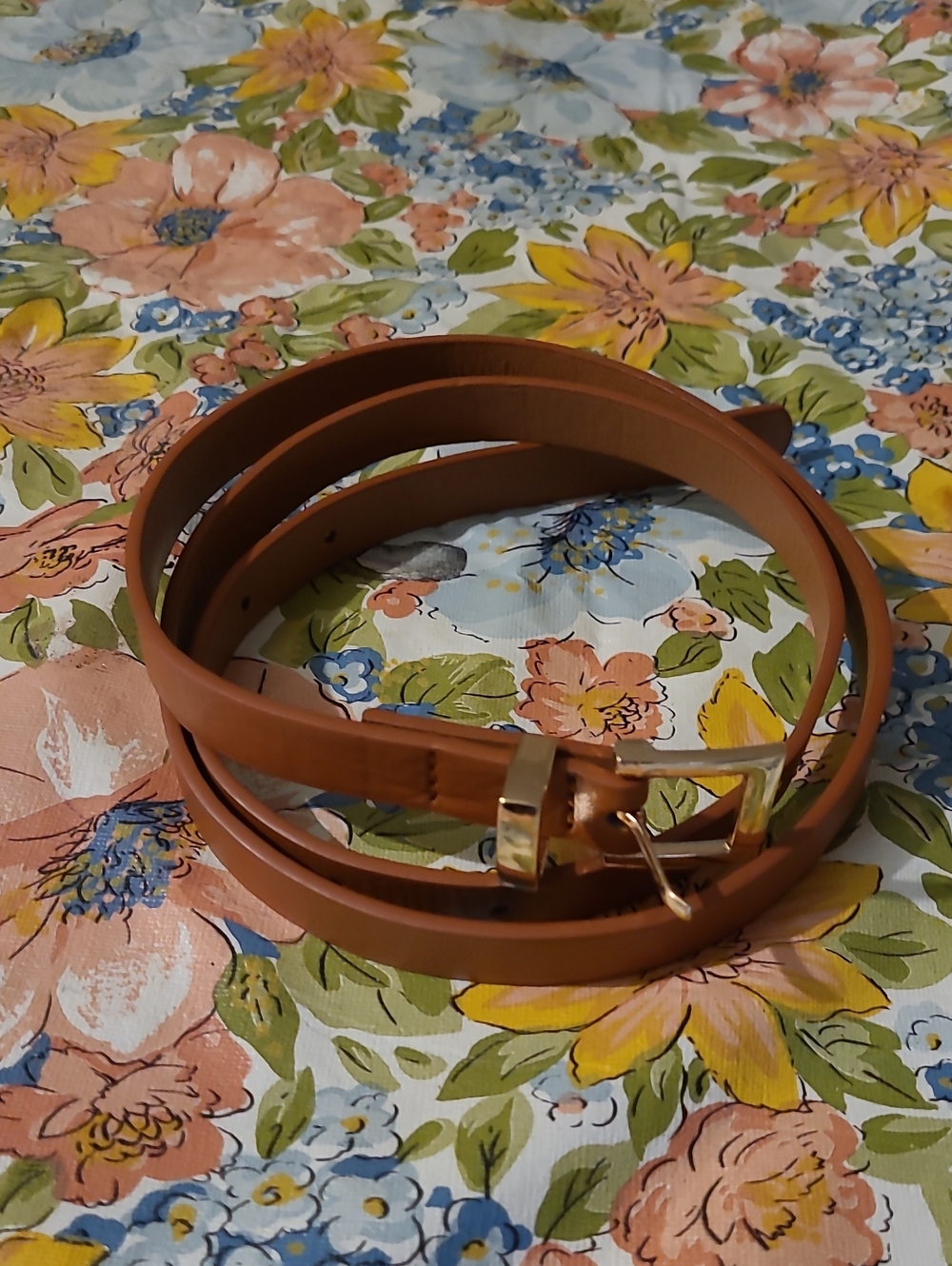 Tan Double-Wrap Womens Belt with Gold Buckle